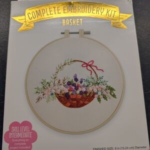 Complete Embroidery Kit - Basket Design (Pink, Purple, Green)